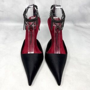 Giuseppe Zanotti Vicini Vintage Gothic Silk Pointed Toe Mule Pump Heels Black